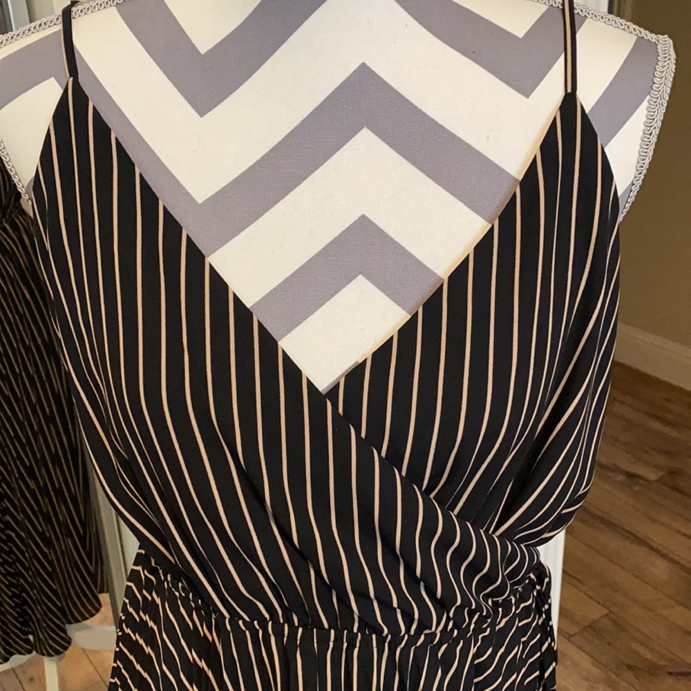 Ali and Jay Black and Tan stripped dress size large dress with pleated skirt